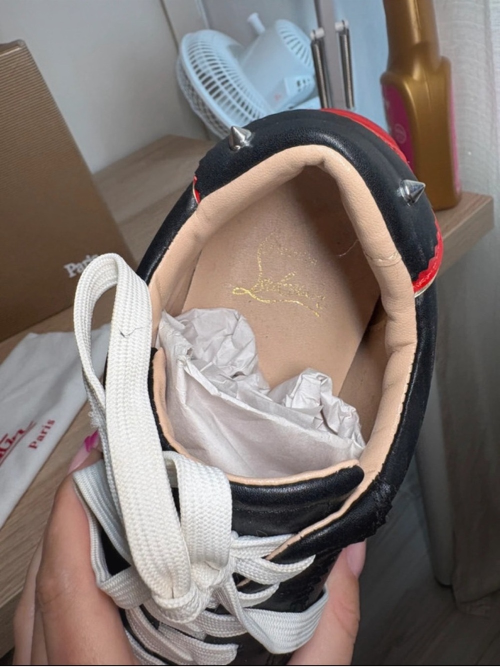Christian Louboutin Black Leather Sneakers with Red Zigzag Sole - Picture 4 of 5